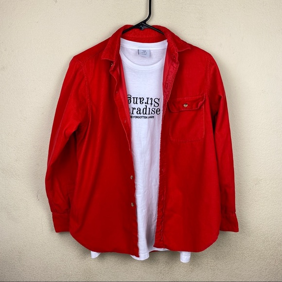 Corduroy Button Up Shirt Red Collar Jacket Pierre Cardin Womens Size 14 - Picture 5 of 9